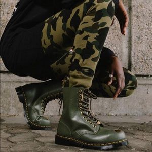 Dr. Martens boots, 1490 BAPE khaki smooth emboss, mens 11